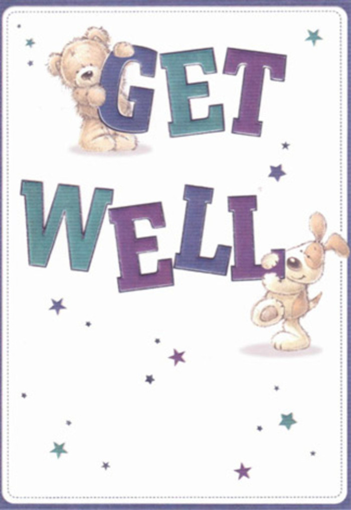 A celebration of caring encouragement unfolds on this charming get well card-two endearing characters, a bear and a puppy, captured with loving detail that echoes the cozy ambiance of Brompton's quiet afternoons. Playful starbursts flutter across a creamy, luminous background, as if scattering invisible good wishes above the bold, expressive letters shaded in amethyst, teal, and soothing aquamarines. The bear's plush fur and the puppy's velvety ears almost invite touch, their presence recalling the reassuring texture of a thoughtfully tied ribbon or the soft petal of a local garden rose. The sense of gentle optimism running through this illustration mirrors the philosophy behind every bespoke bouquet prepared in Brompton: each element-a friendly word, a touch of colour, a shimmer of hope-brought together to light up a difficult moment. This card, much like a hand-delivered floral gift to a home on Walton Street or a bed along Pelham Crescent, carries with it a lightness of spirit and heartfelt reassurance, ready to lift and comfort anyone in its care.